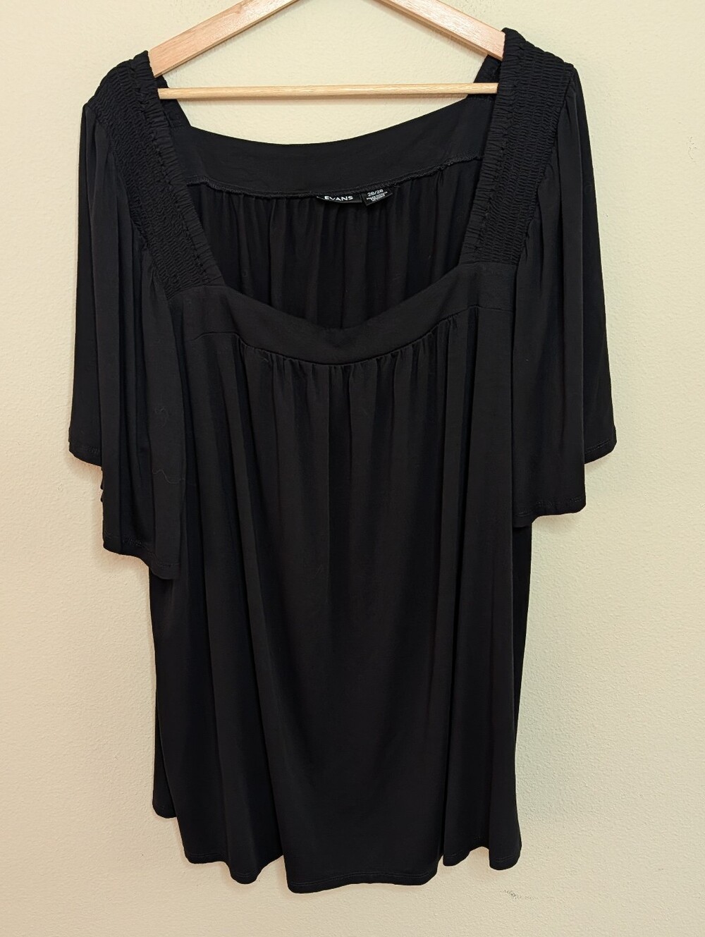 Evans Black Smocked Square Neck Top Size 26/28